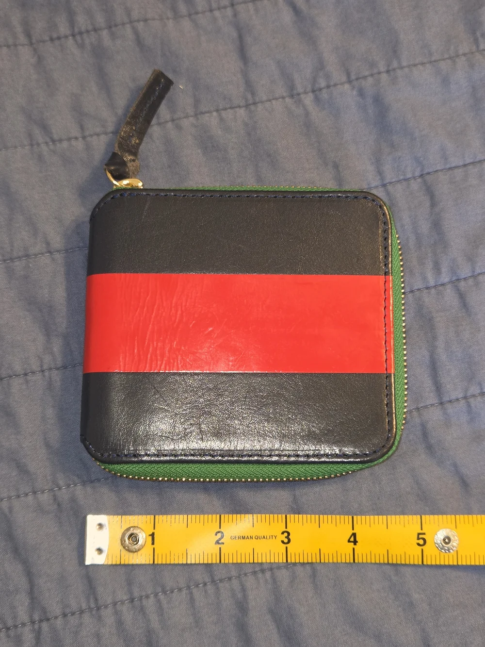 Clare V Navy Wallet with Red Stripe and Teal Zipper